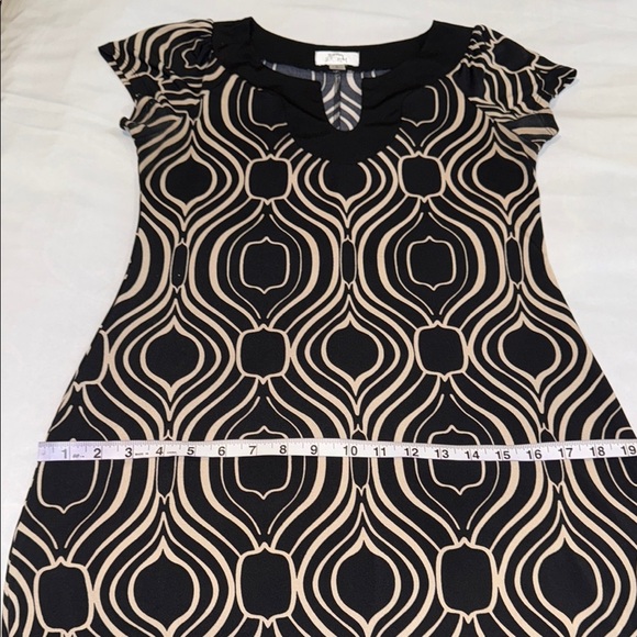 Sweet Storm Black Cream Sheath Midi Dress Scoop Keyhole Neck Short Sleeve Women - Picture 8 of 10